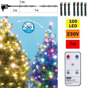 Catena LED da esterno natalizia 100xLED 10m IP44 bianco caldo/multicolore + TC