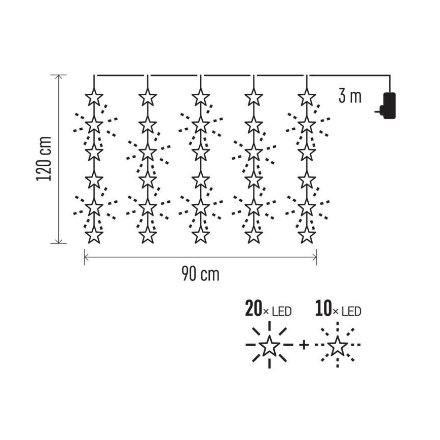 Catena LED da esterno natalizia 30xLED/3,9m IP44 stelle