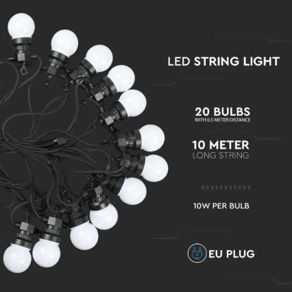 Catena LED da esterno STRING 10m 20xLED/0,5W/230V IP44 6000K