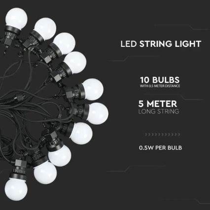 Catena LED da esterno STRING 5m 10xLED/0,5W/230V IP44 3000K