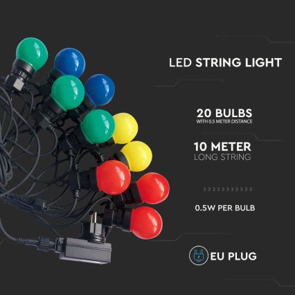 Catena LED da esterno STRING RGB 10m 20xLED/0,5W/230V IP44