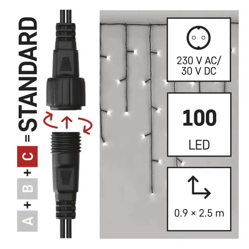 Catena LED natalizia da esterno 100xLED/2,5x0,9m IP44 bianco freddo