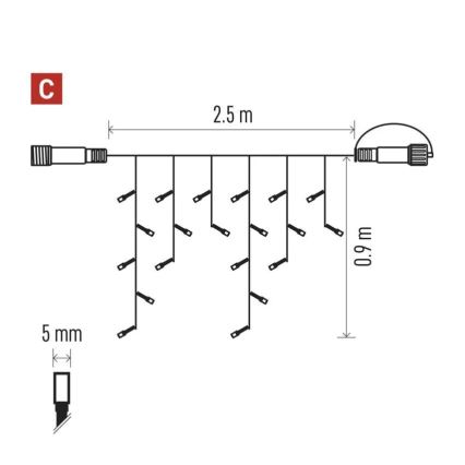 Catena LED natalizia da esterno 100xLED/2,5x0,9m IP44 rosso/vintage