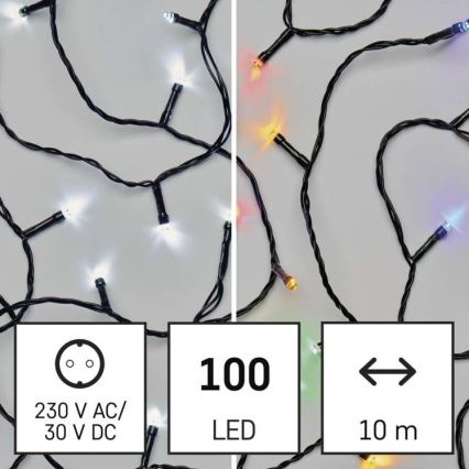 Catena LED natalizia da esterno 100xLED/8 modalità 15m IP44 bianco freddo/multicolore