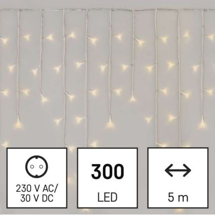 Catena LED natalizia da esterno 300xLED/8 modalità 10m IP44 bianco caldo + telecomando