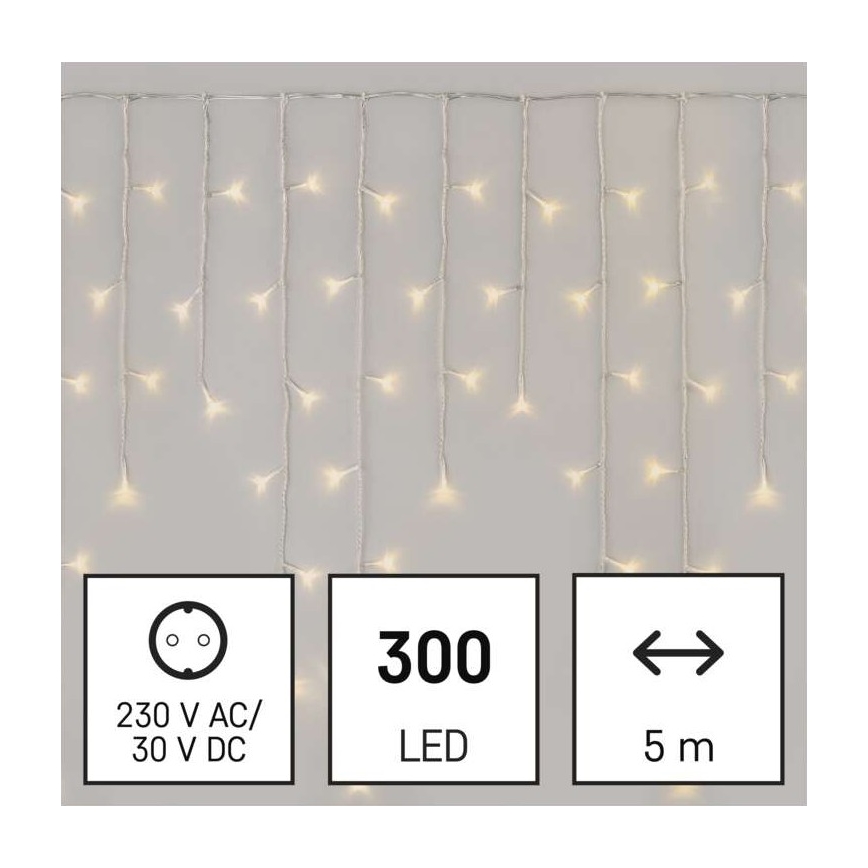 Catena LED natalizia da esterno 300xLED/8 modalità 10m IP44 bianco caldo + telecomando