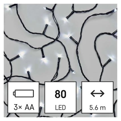 Catena LED natalizia da esterno 80xLED/3xAA 6,1m IP44 bianco freddo