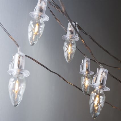 Catena LED natalizia da esterno CONE FILAMENT 20xE10 19m limpido/bianco caldo IP44, Made in the EU