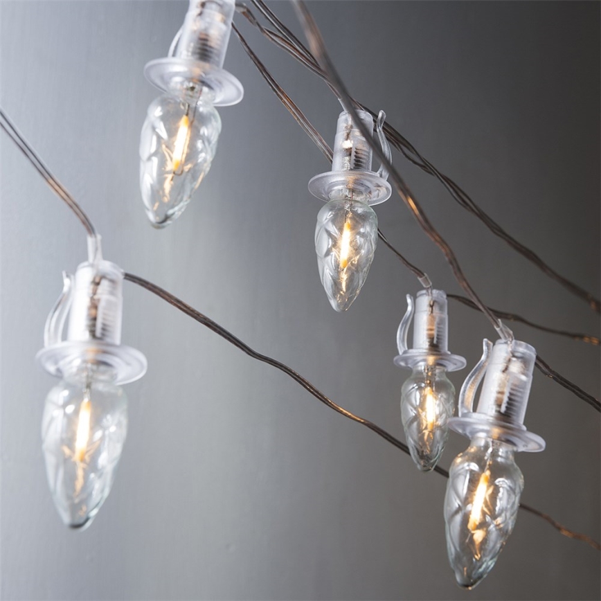 Catena LED natalizia da esterno CONE FILAMENT 20xE10 19m limpido/bianco caldo IP44, Made in the EU