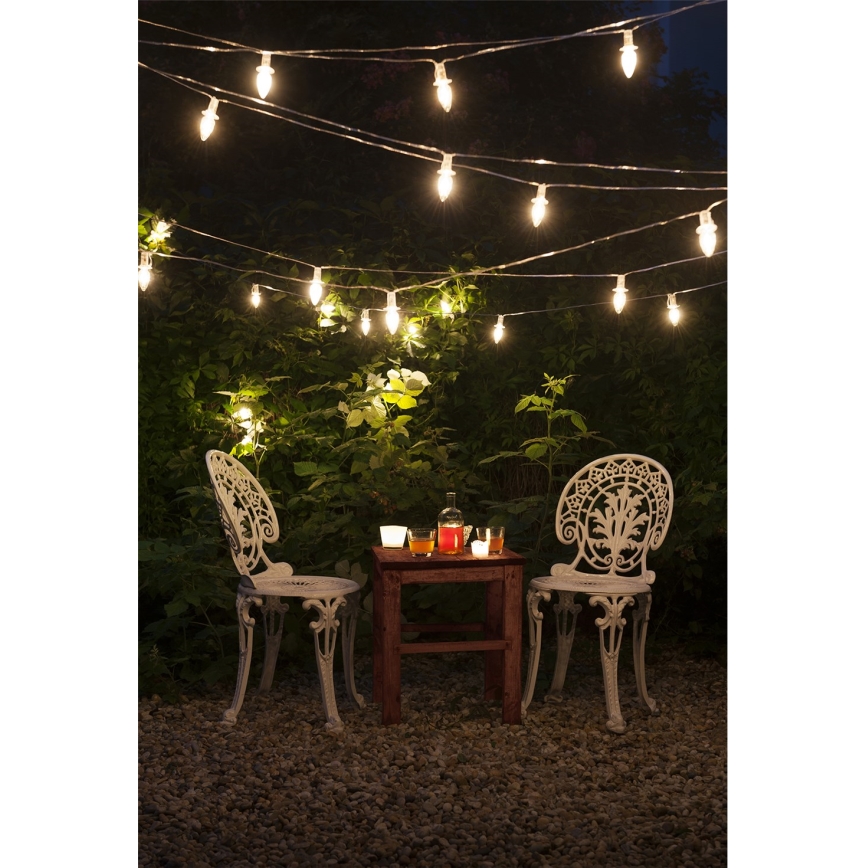 Catena LED natalizia da esterno CONE FILAMENT 20xE10 19m limpido/bianco caldo IP44, Made in the EU