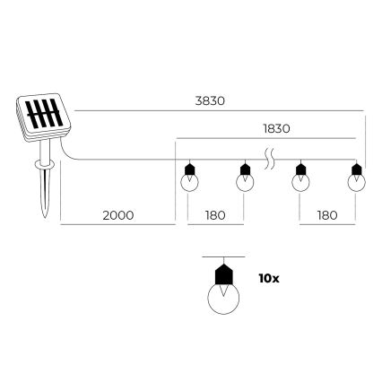 Catena LED solare 10xLED/0,12W/1,2V 1xAA IP44 6000K 300 mAh