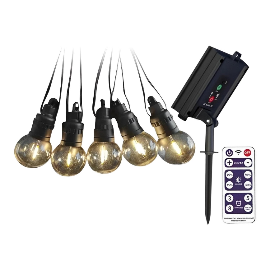 Catena LED solare 10xLED/0,5/4,5V 12 m 3000K IP44 1200 mAh + telecomando