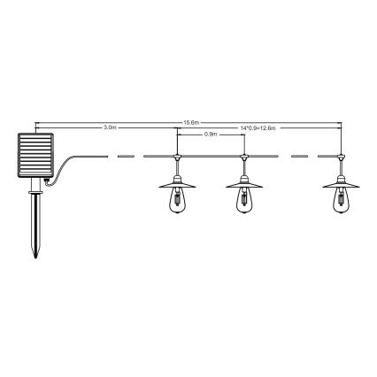 Catena LED solare 15xLED/0,2W/3,7V 15 m 3000K IP44