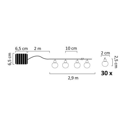 Catena LED solare 30xLED/8 funzioni 300 mAh 4,9m IP44 bianco caldo