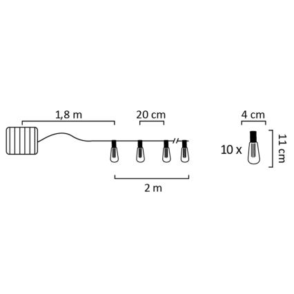 Catena LED solare EDISON 10xLED/1,2V 300 mAh 3,8 m IP44