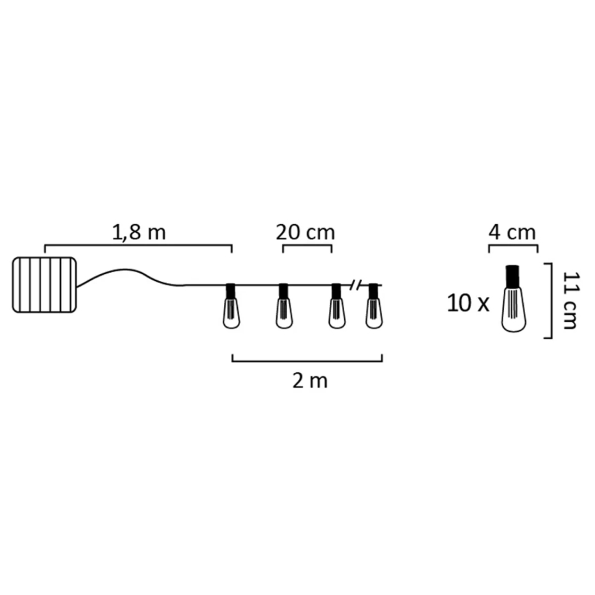 Catena LED solare EDISON 10xLED/1,2V 300 mAh 3,8 m IP44