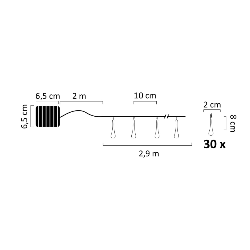 Catena LED solare ICE 30xLED/1,2V 300 mAh IP44