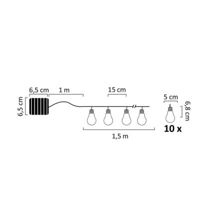 Catena LED solare PARTY 10xLED/1,2V 400 mAh IP44