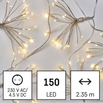 Catena luminosa 150 LED, 5,35 m, bianco caldo