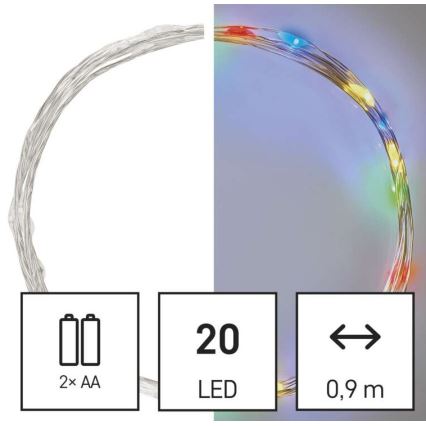 Catena luminosa 20 LED/2x AA 2,4 m multicolore