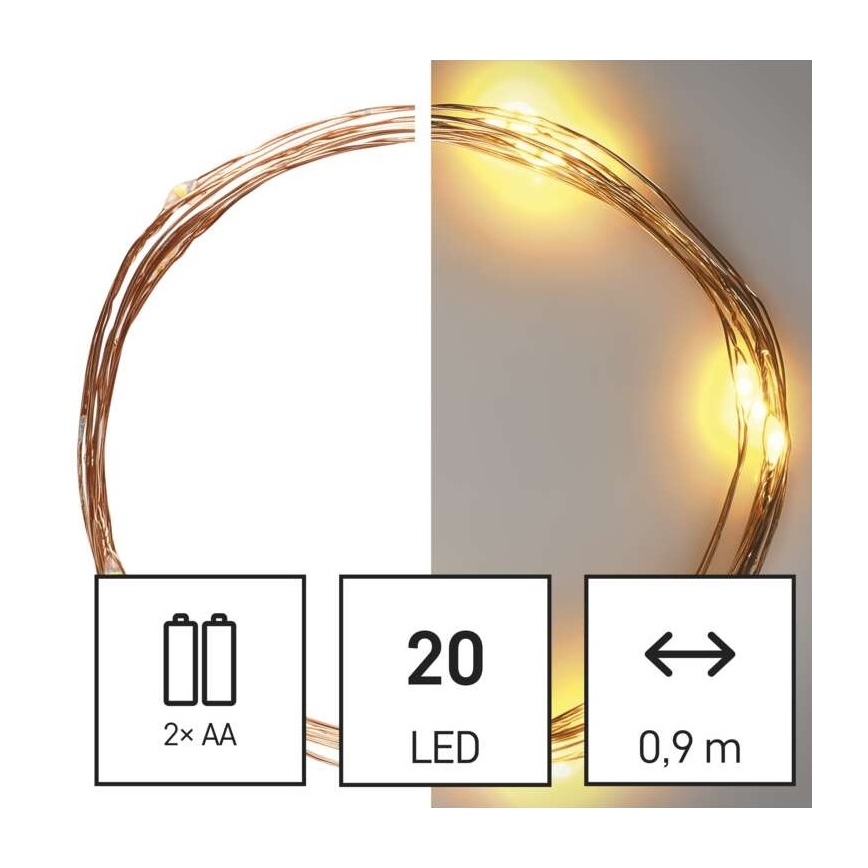 Catena luminosa a LED 20xLED/2,4m bianco caldo