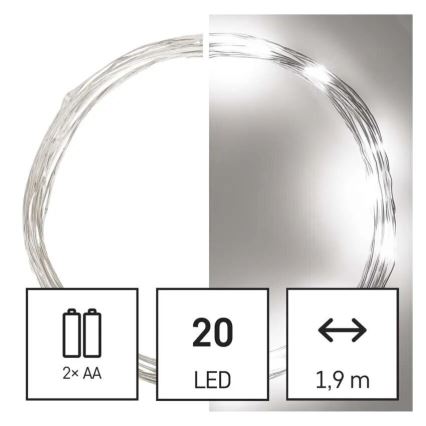 Catena luminosa a LED 20xLED/2xAA 2,4m bianco freddo
