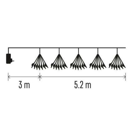 Catena luminosa a LED, 300 LED, 5,2+3 m, bianco caldo