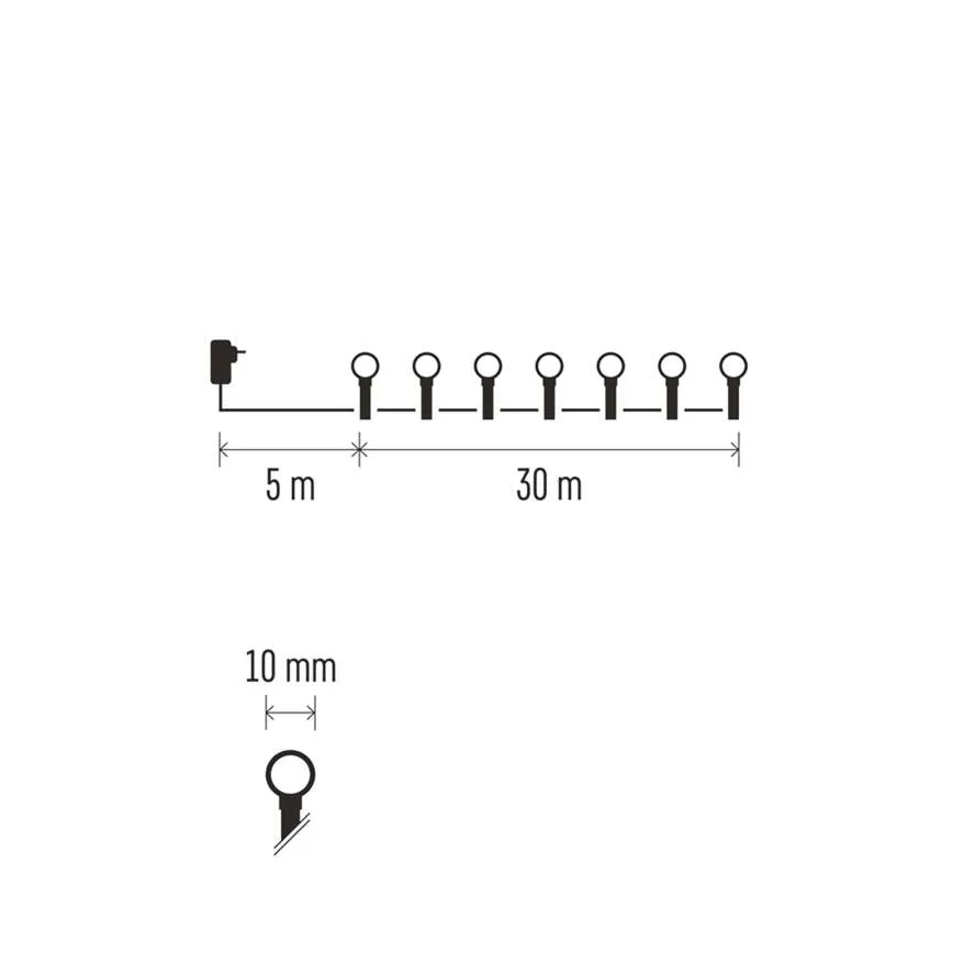 Catena luminosa a LED, 300 LED / 8 funzioni, 35 m, IP44, bianco caldo