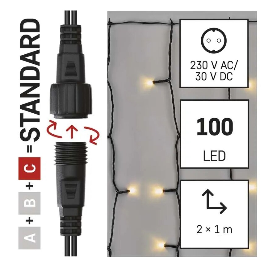 Catena luminosa a LED per esterni 100 LED/1x2m IP44 bianco caldo