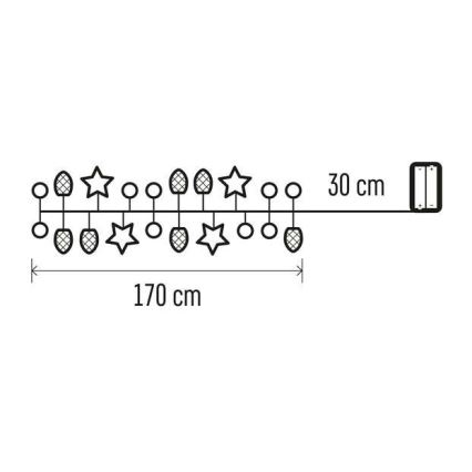 Catena luminosa con 20 LED, alimentazione 2x AA, lunghezza 2 m