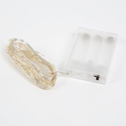Catena luminosa con 50 LED, alimentazione 3×AA, lunghezza 5,25 m, bianco freddo