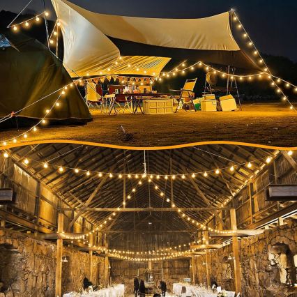 Catena luminosa LED dimmerabile per esterni 25xE12/1W/24/230V 17,5 m IP65 nera + telecomando