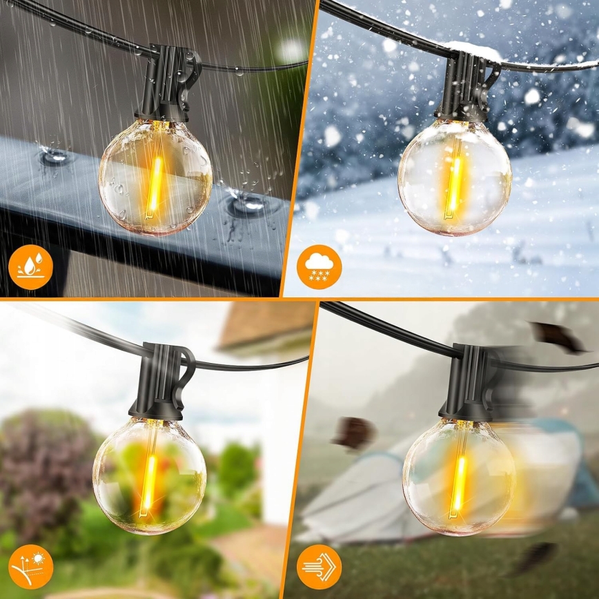 Catena luminosa LED dimmerabile per esterni 25xE12/1W/24/230V 17,5 m IP65 nera + telecomando