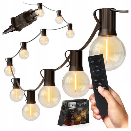 Catena luminosa LED dimmerabile per esterni 25xE12/1W/24/230V 17,5 m IP65 nera + telecomando