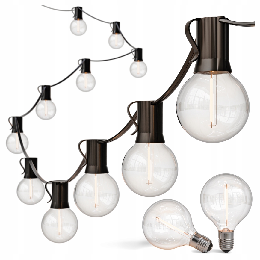 Catena luminosa LED dimmerabile per esterni 25xE12/1W/24/230V 17,5 m IP65 nera + telecomando