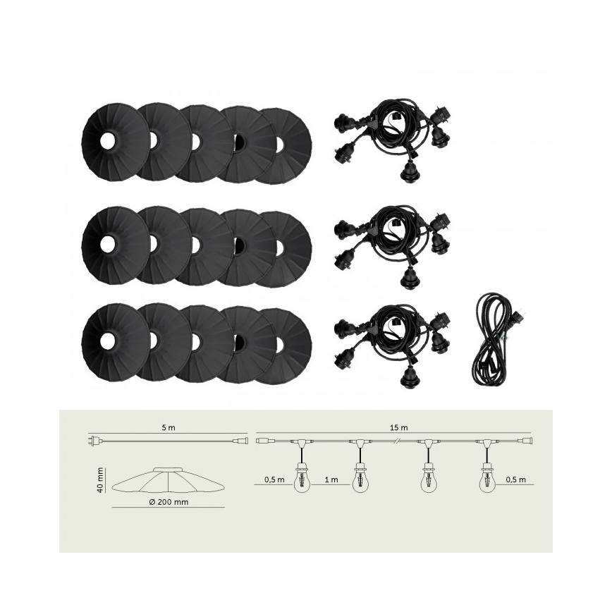 Catena luminosa decorativa da esterno CRETE 15xE27/230V 20m IP44