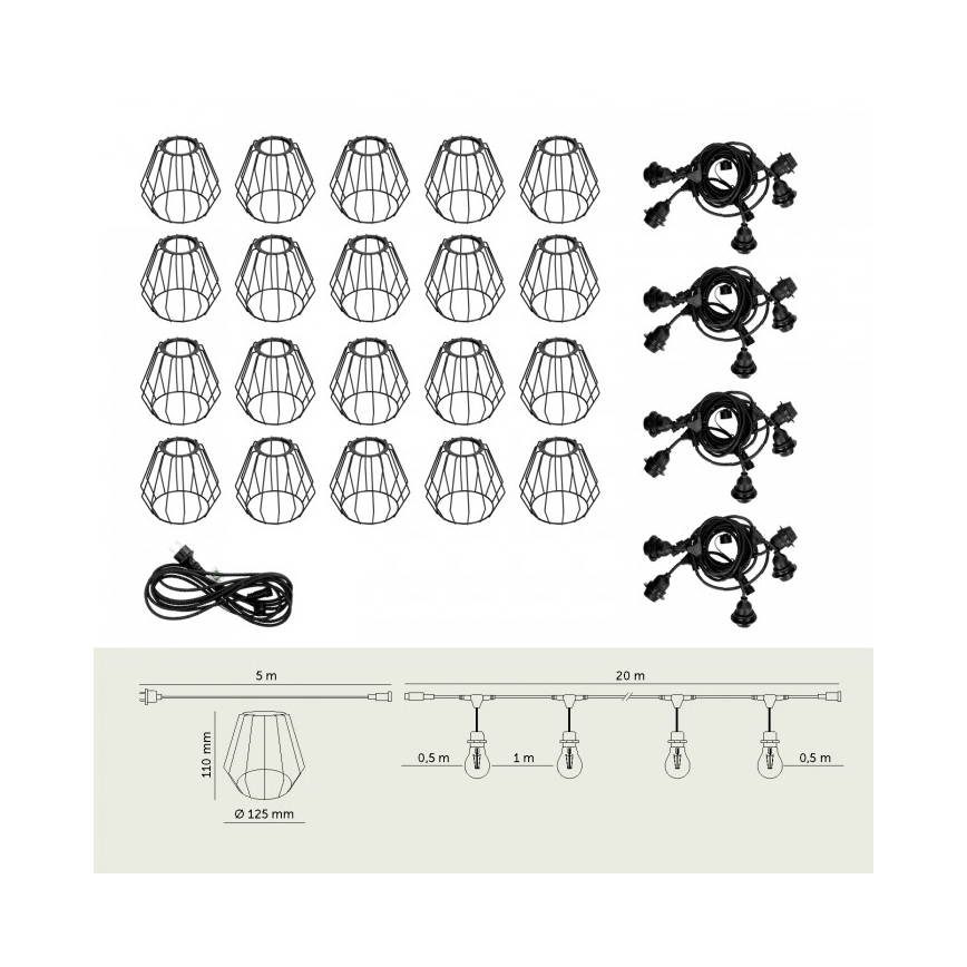 Catena luminosa decorativa da esterno CRETE 20xE27/230V 25m IP44