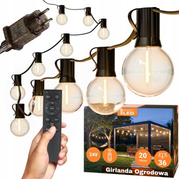 Catena luminosa decorativa LED dimmerabile da esterno 36xE12/1W/24/230V 22,35 m IP65 nero + telecomando