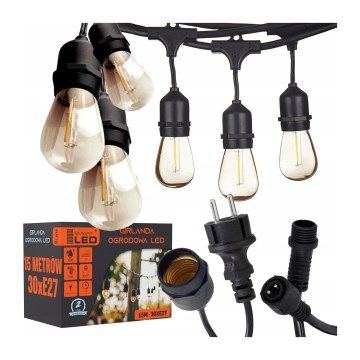 Catena luminosa decorativa LED per esterni 15xE27/1W/230V 15,94 m IP44 nera