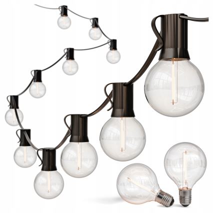 Catena luminosa decorativa LED per esterni 20xE12/1W/230V, 20 m, IP65, nera