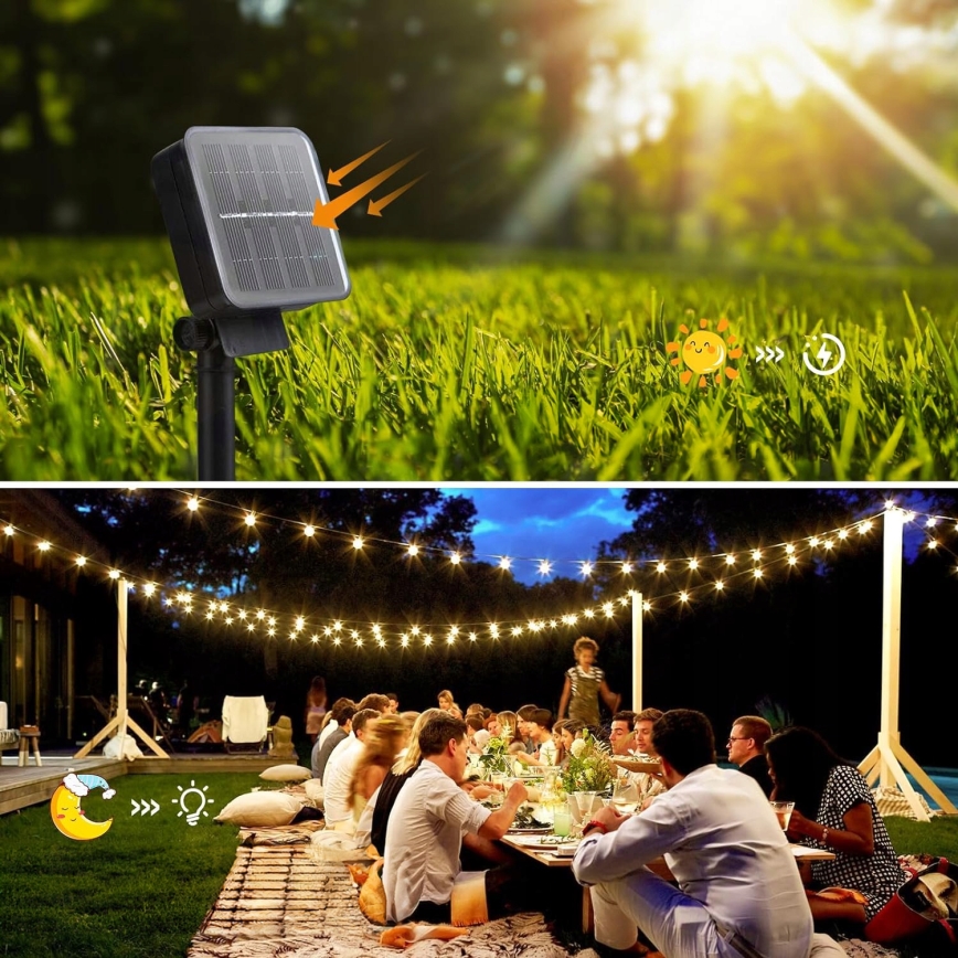 Catena luminosa decorativa solare a LED 20xLED/8 funzioni 500 mAh 7,6 m IP67 bianco caldo