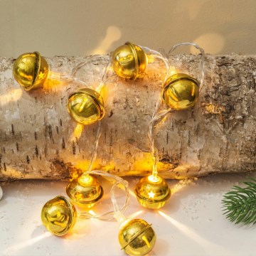 Catena luminosa LED 10xLED/2xAA/bianco caldo 1,8m con campanellini