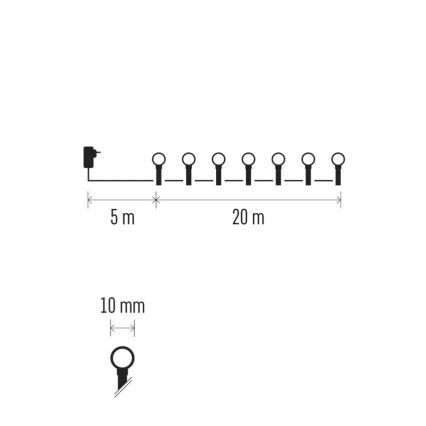 Catena luminosa LED 200 LED, 8 modalità, 20 m, IP44, bianco freddo