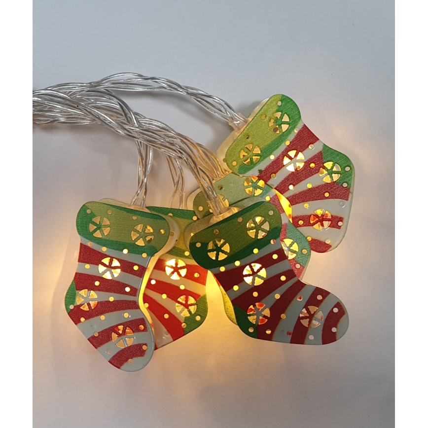 Catena luminosa LED da esterno 10xLED/2xAA 1,65 m IP44 bianco caldo con calze