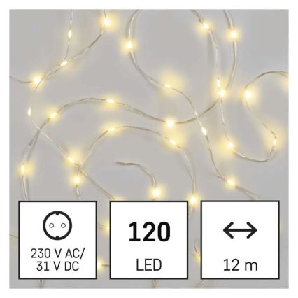 Catena luminosa LED da esterno 120 LED, 17 m, IP44, bianco caldo
