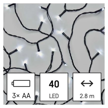 Catena luminosa LED da esterno 40 LED / 3 batterie AA 3,3 m IP44 bianco freddo
