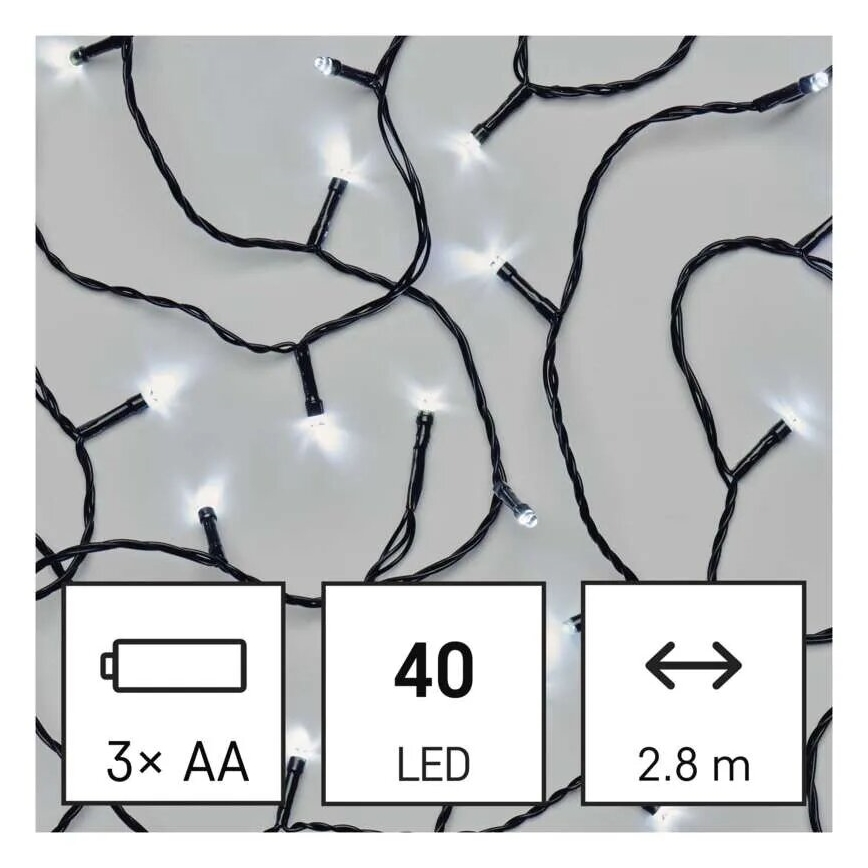 Catena luminosa LED da esterno 40 LED / 3 batterie AA 3,3 m IP44 bianco freddo