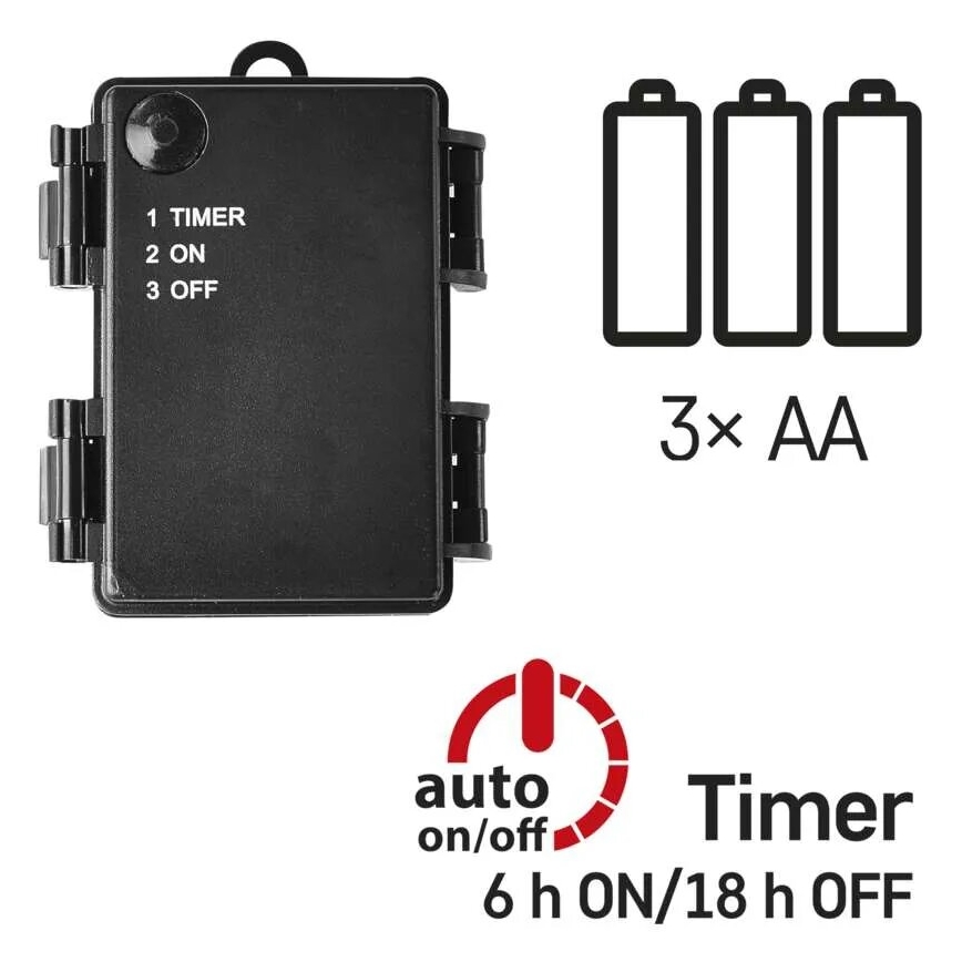 Catena luminosa LED da esterno 40 LED / 3 batterie AA 3,3 m IP44 bianco freddo
