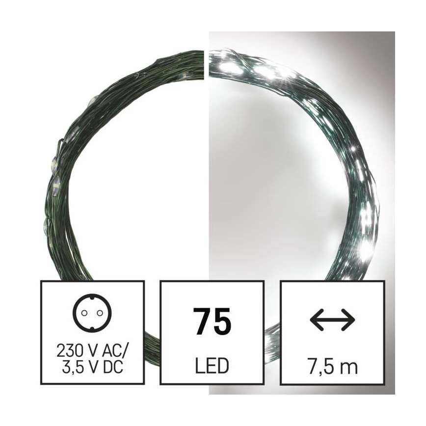 Catena luminosa LED da esterno, 75 LED su 12,5 m, IP44, bianco freddo