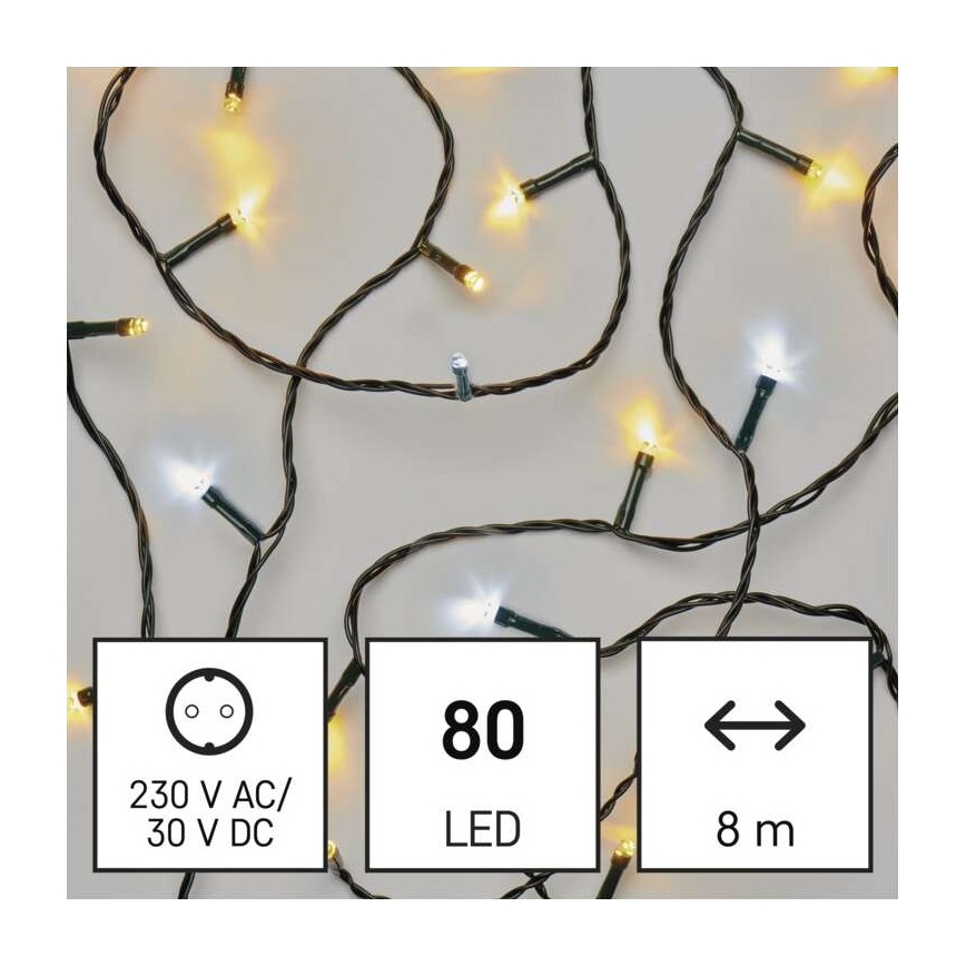 Catena luminosa LED da esterno 80xLED/2 funzioni 13m IP44 bianco caldo/freddo